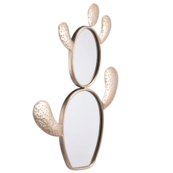 LARGE CACTUS SHAPED MIRROR 23" x 15" NEW SMOOTH GOLD HOME DECOR CACTI TREE - Picture 2 of 3